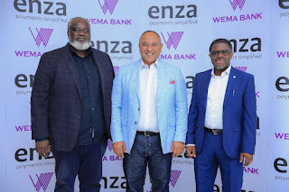 L-R: Divisional Head, Payment Business, Wema Bank, Damola Bolodeoku, CEO of enza, Hany Fekry and Wema Bank’s Executive Director of Retail and Digital Business, Tunde Mabawonku at the unveiling of the partnership on Thursday, August 10, 2023, in Lagos State