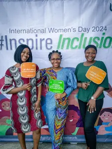 Some Unity Bank staff pose for a shot during the IWD celebration.